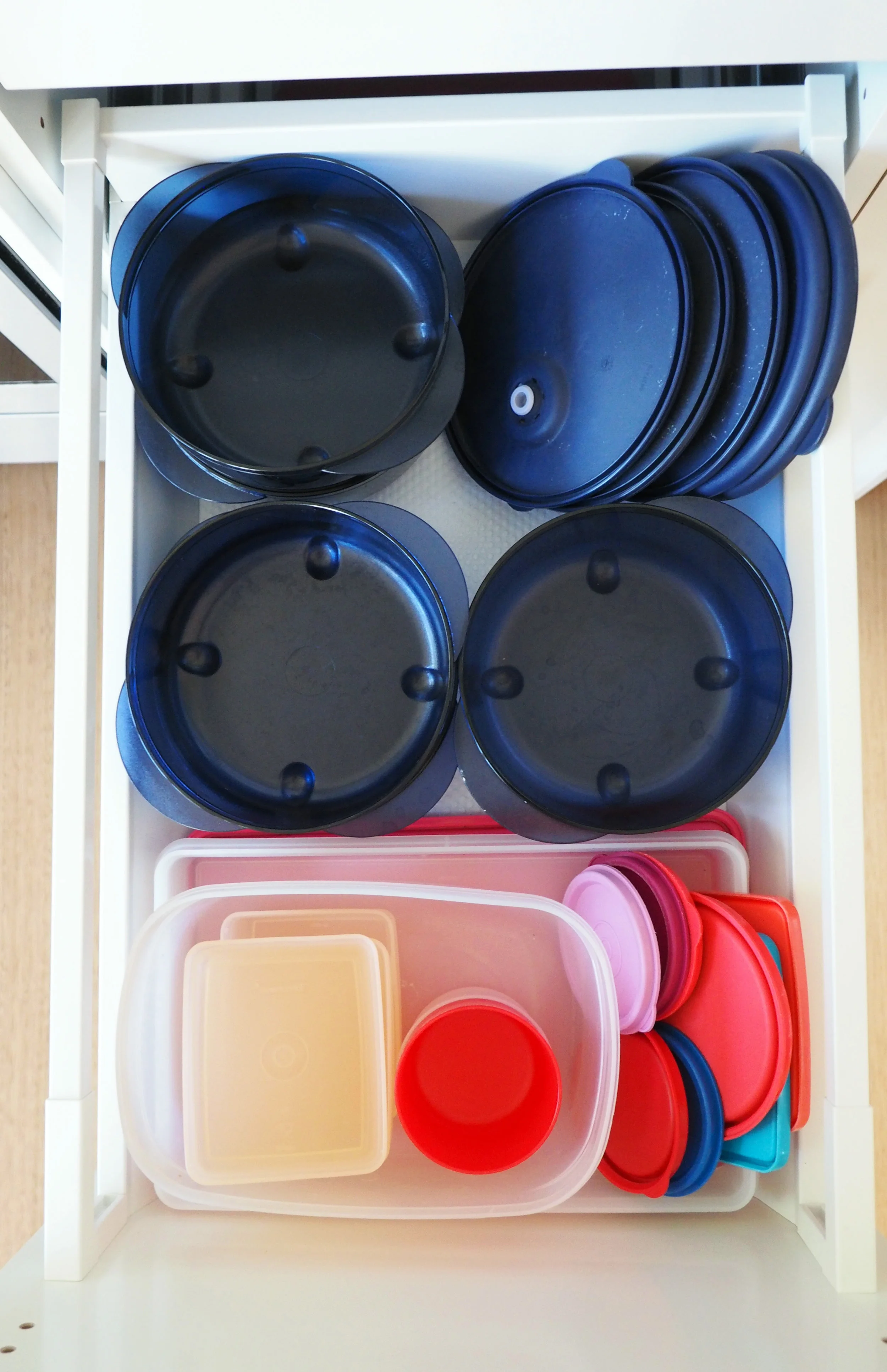 Organise plastics by separating containers from lids