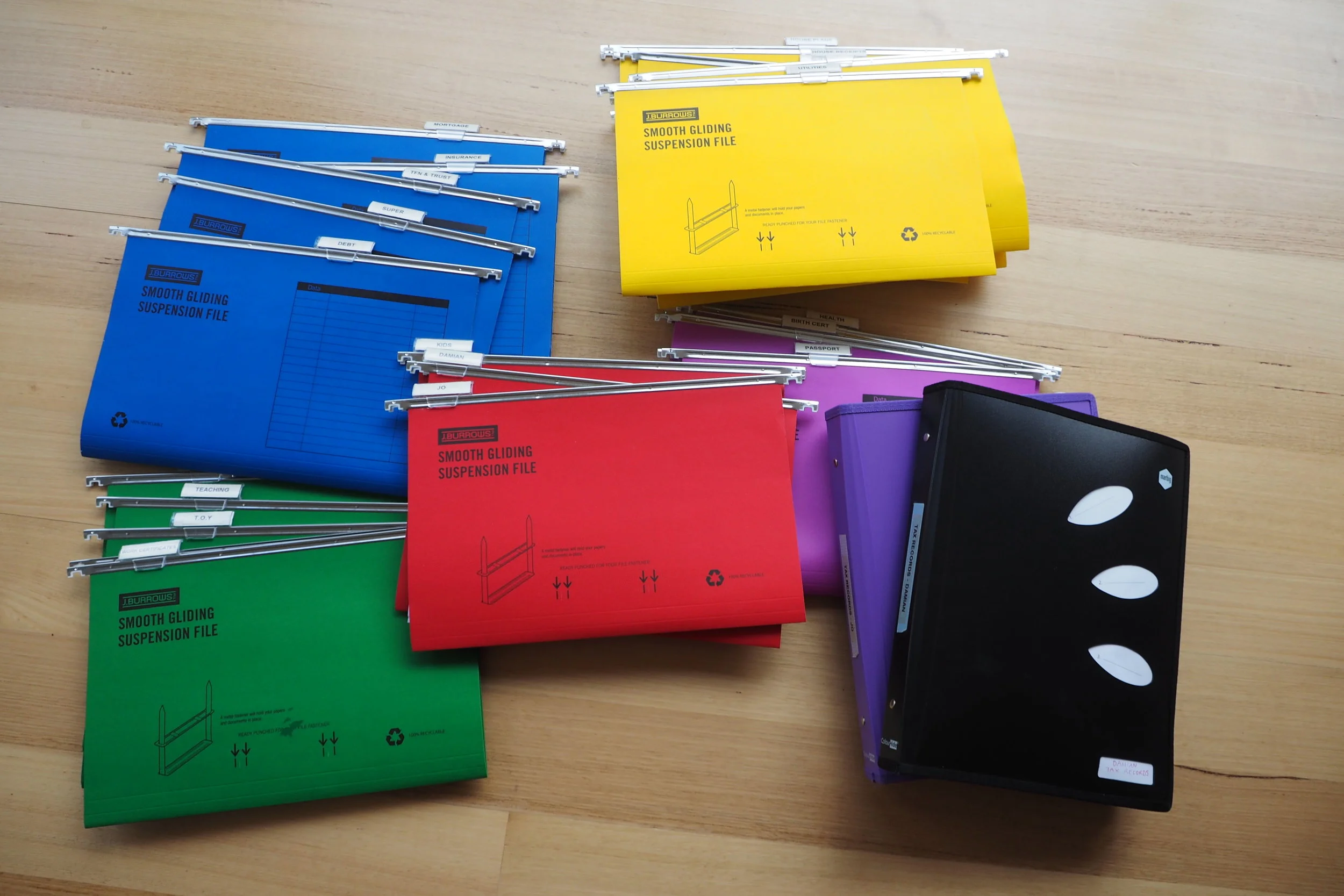 Use colour-coded files to sort paperwork into different categories {The Organised You}