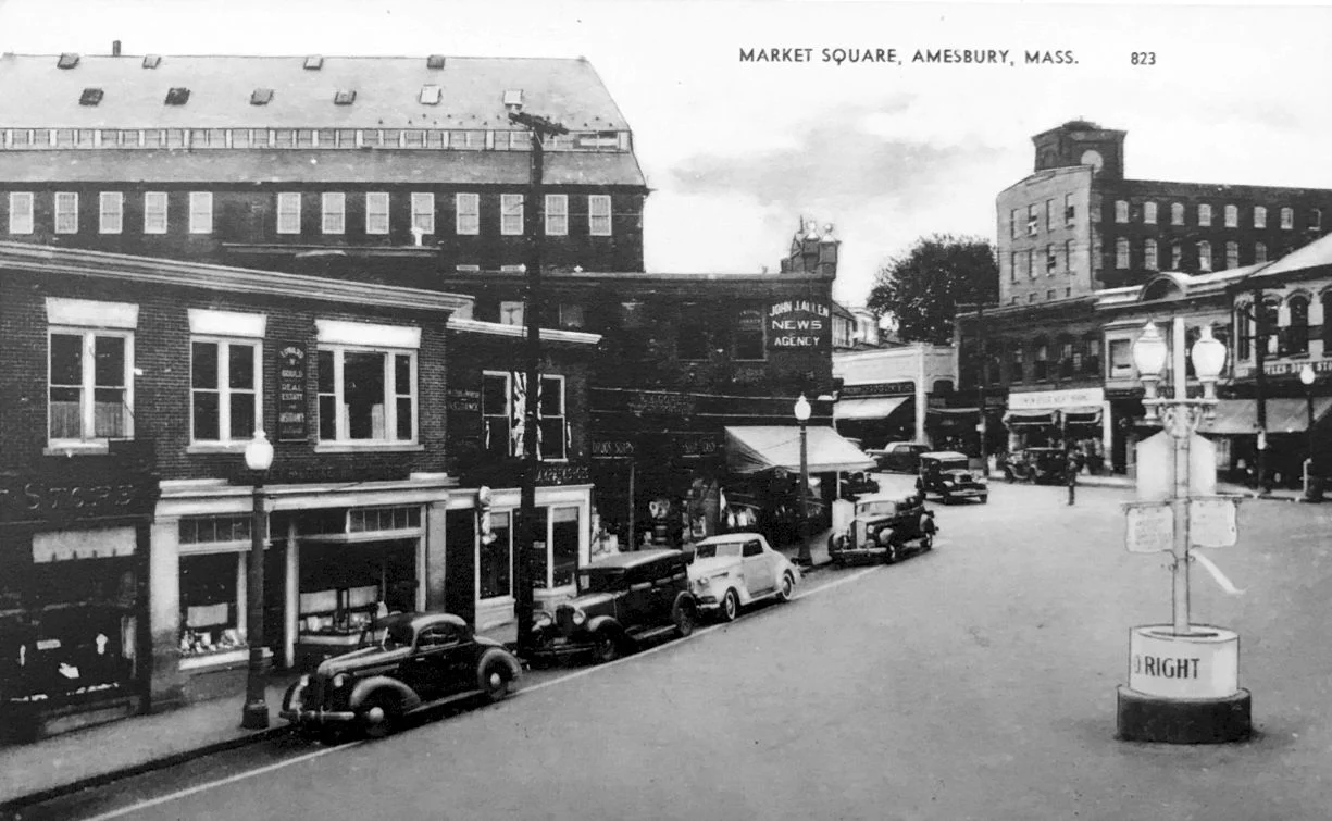 Ca. 1930s looking up Main Street from Market Square. The truncated Mill 8 is in the upper right. (Amesbury Public Library)