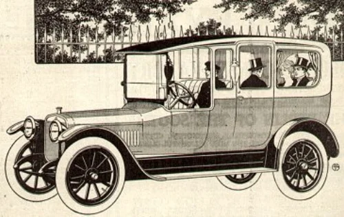 A 1915 Winton Six Limousine. Some Winton car bodies were manufactured by Albert G. Bela Body Co., which occupied 77 Elm Street, Amesbury, in 1915 and 1916. (Illustration from Wikipedia.org.)