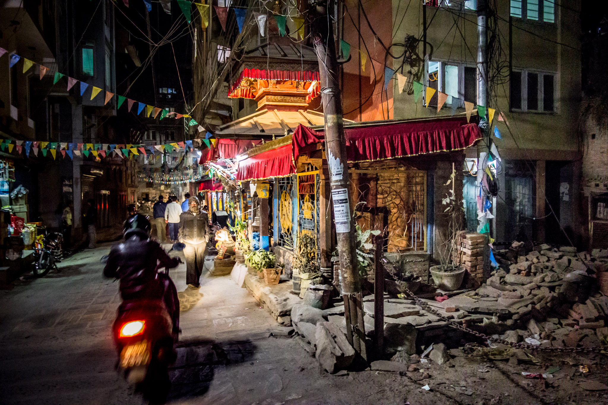 There's still quite a lot of earthquake damage around Kathmandu. For various reasons the rebuild and repair process has been slower than you might hope/expect.