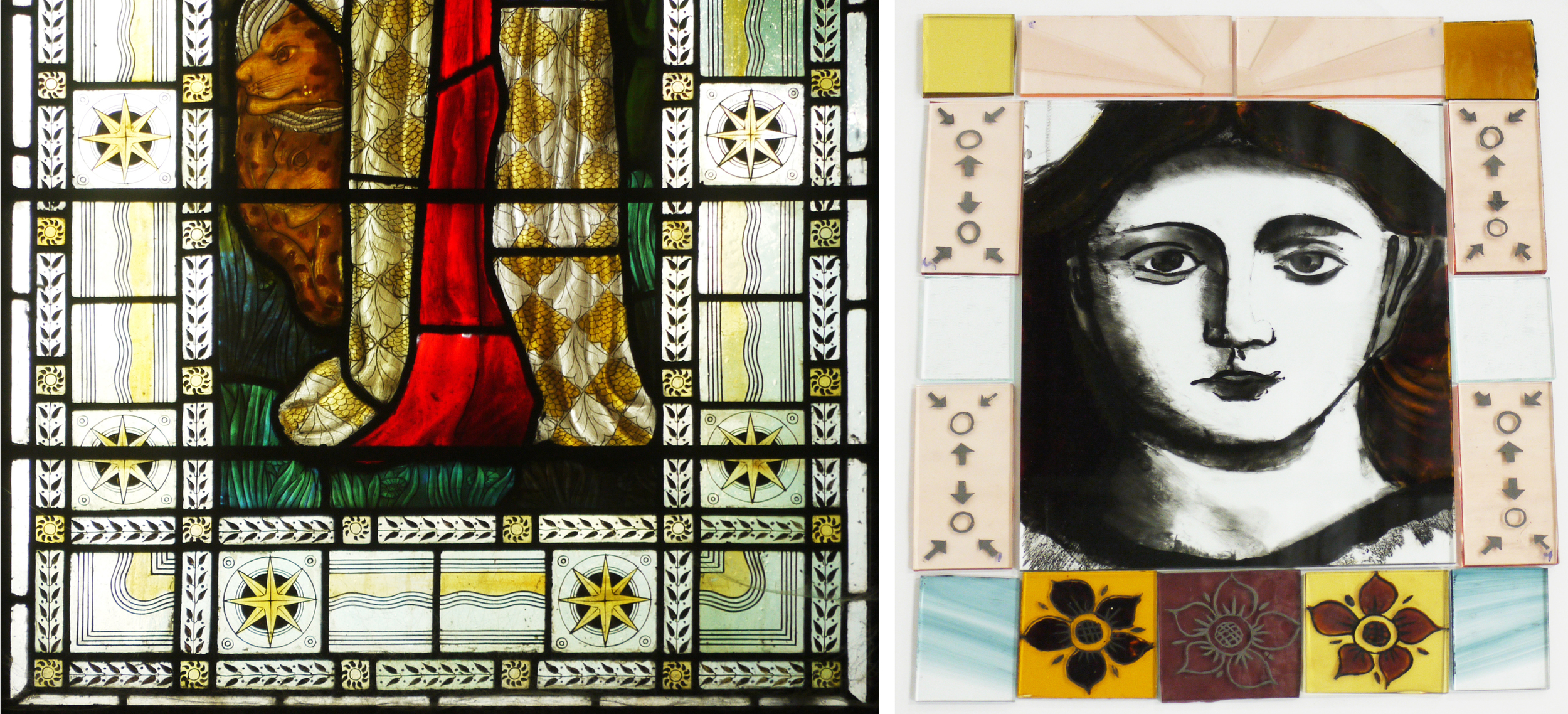Detail from autumn window, West Dean. Rob's panel in progress at West Dean College.