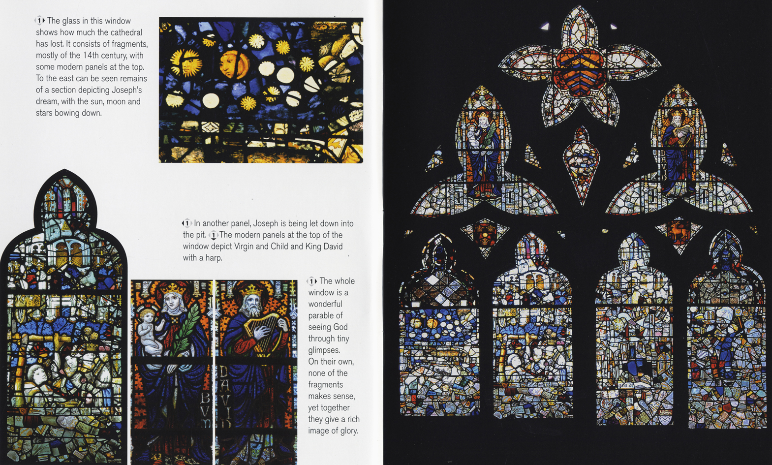 Pages from the Hereford Cathedral stained glass brochure (click to enlarge)