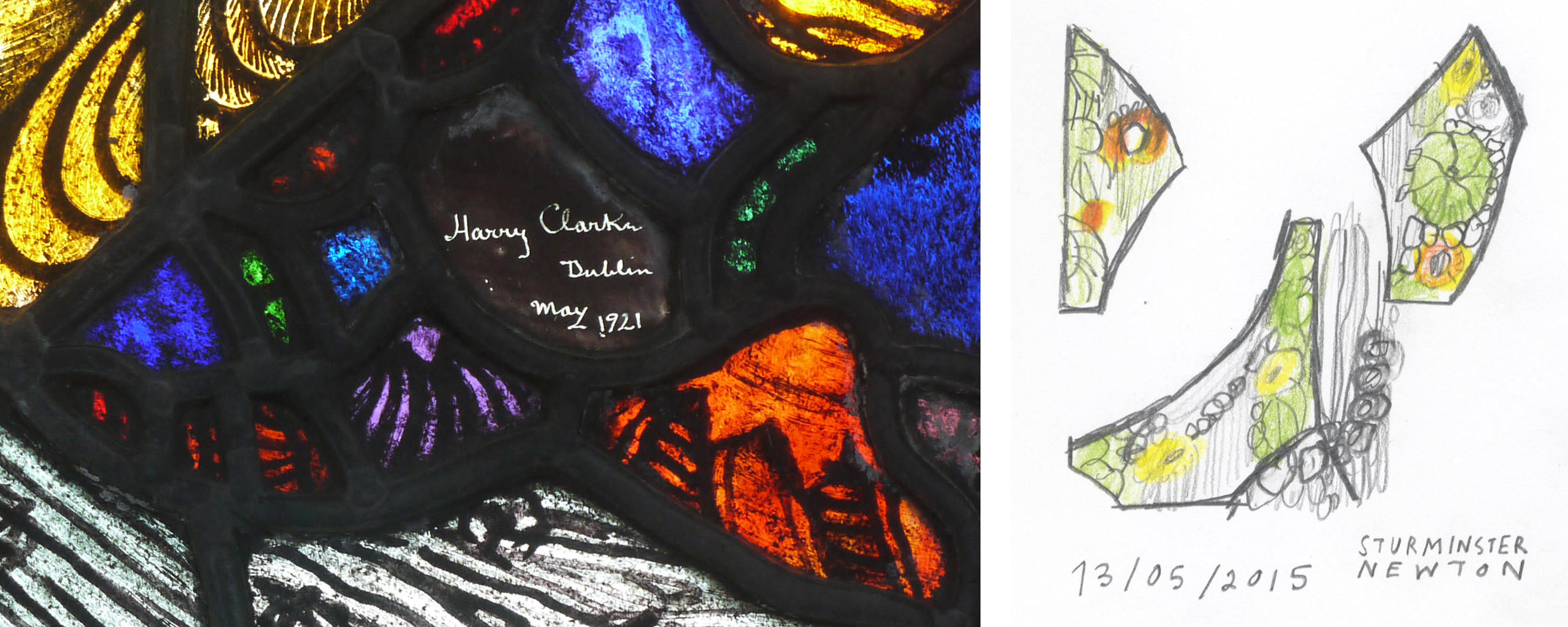 Bottom right in window, HC signature and date My quick sketch