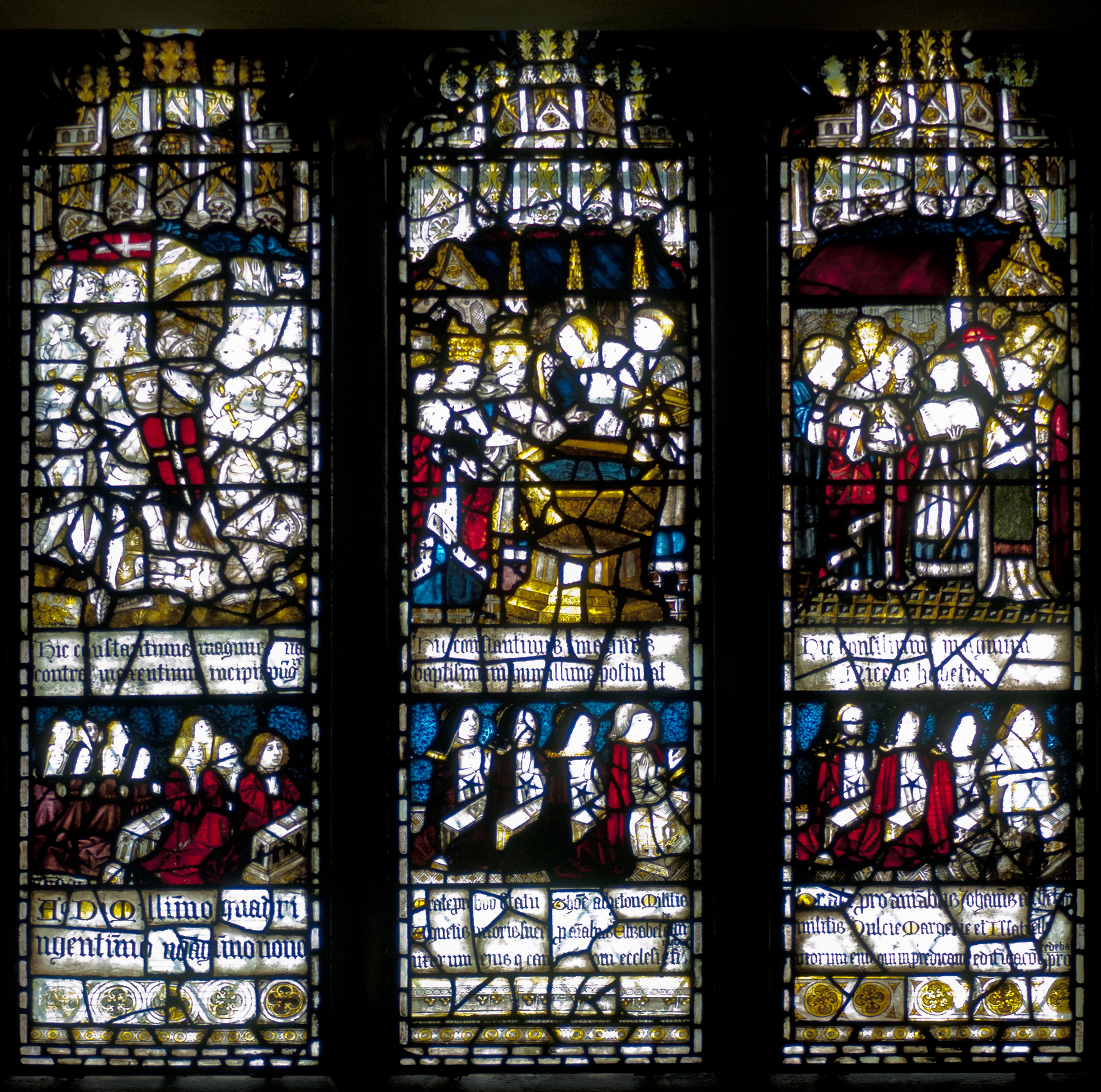 Window 3 South Aisle: Saint Helen above, Asshetons below.