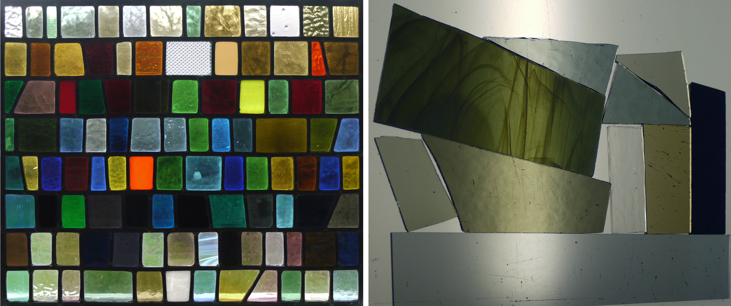 Leaded panel using a piece of every different colour in my studio and scraps of neutral.