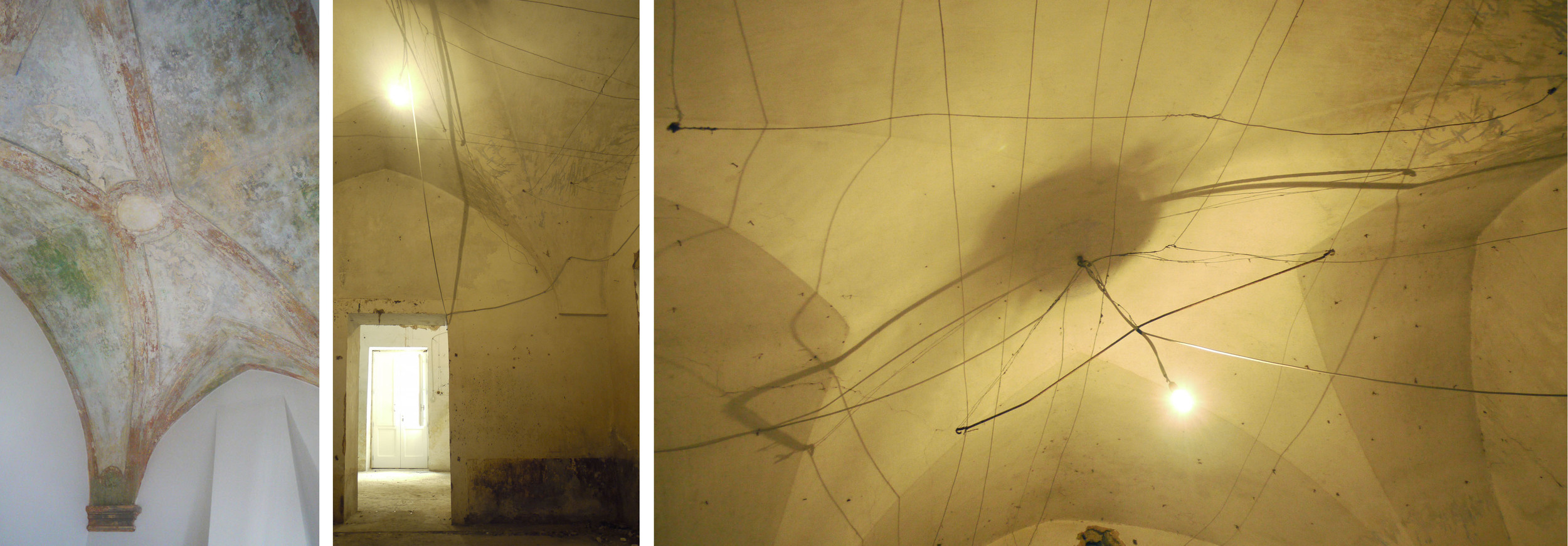 Left, sitting room ceiling: Centre and right, ground floor ceilings.