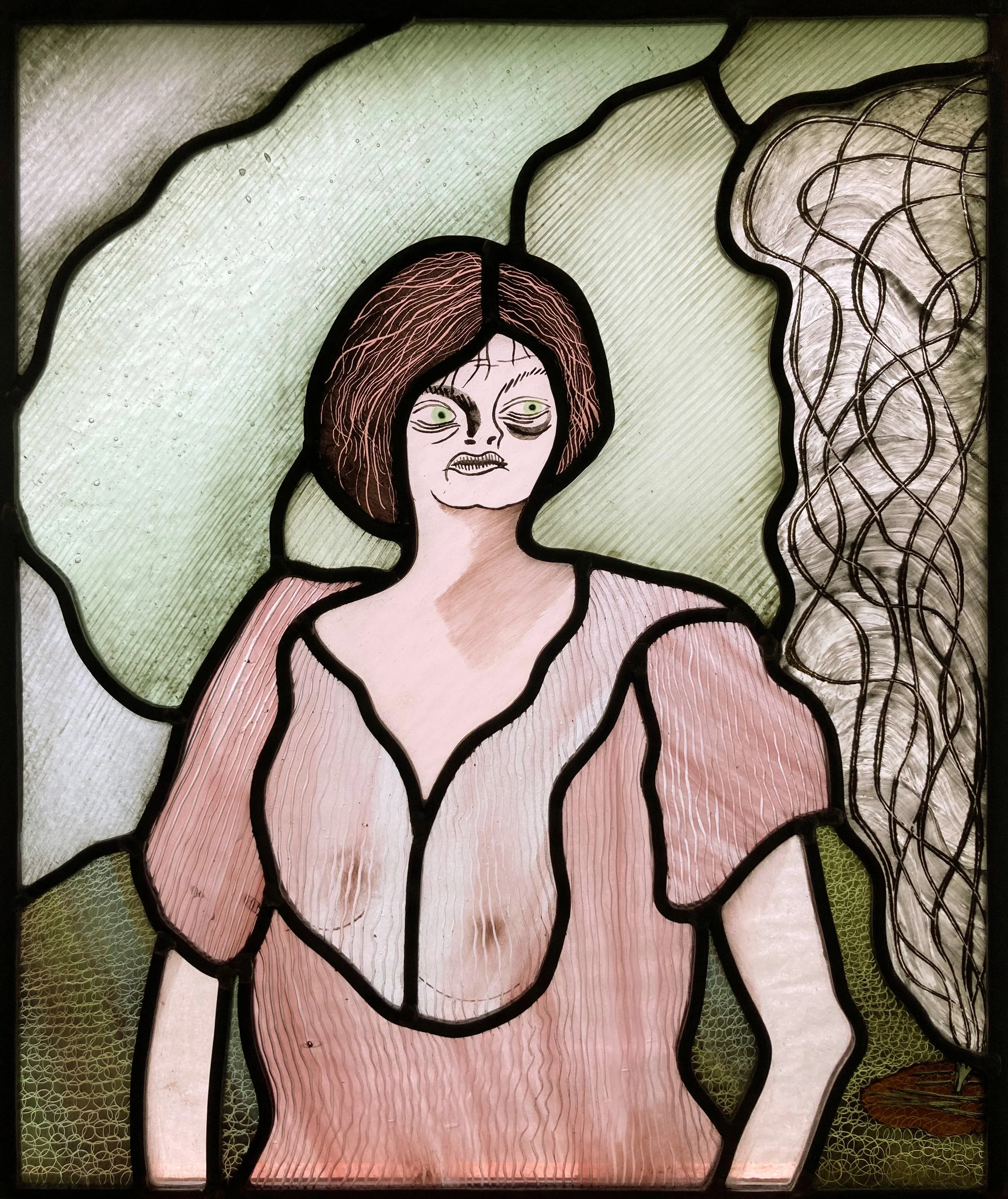 WOMAN IN AN OPERA DRESS AT A PRISON CAMP