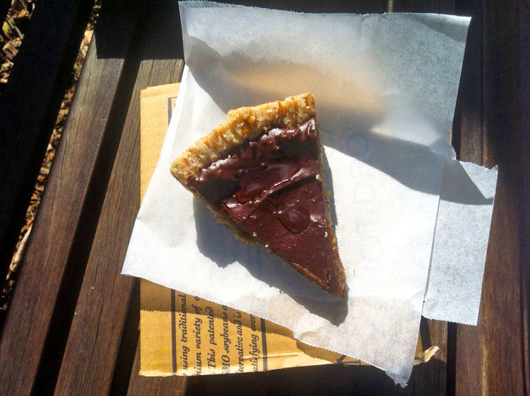  Blue Buddha:  Raw chocolate &amp; caramel tart ($6)  