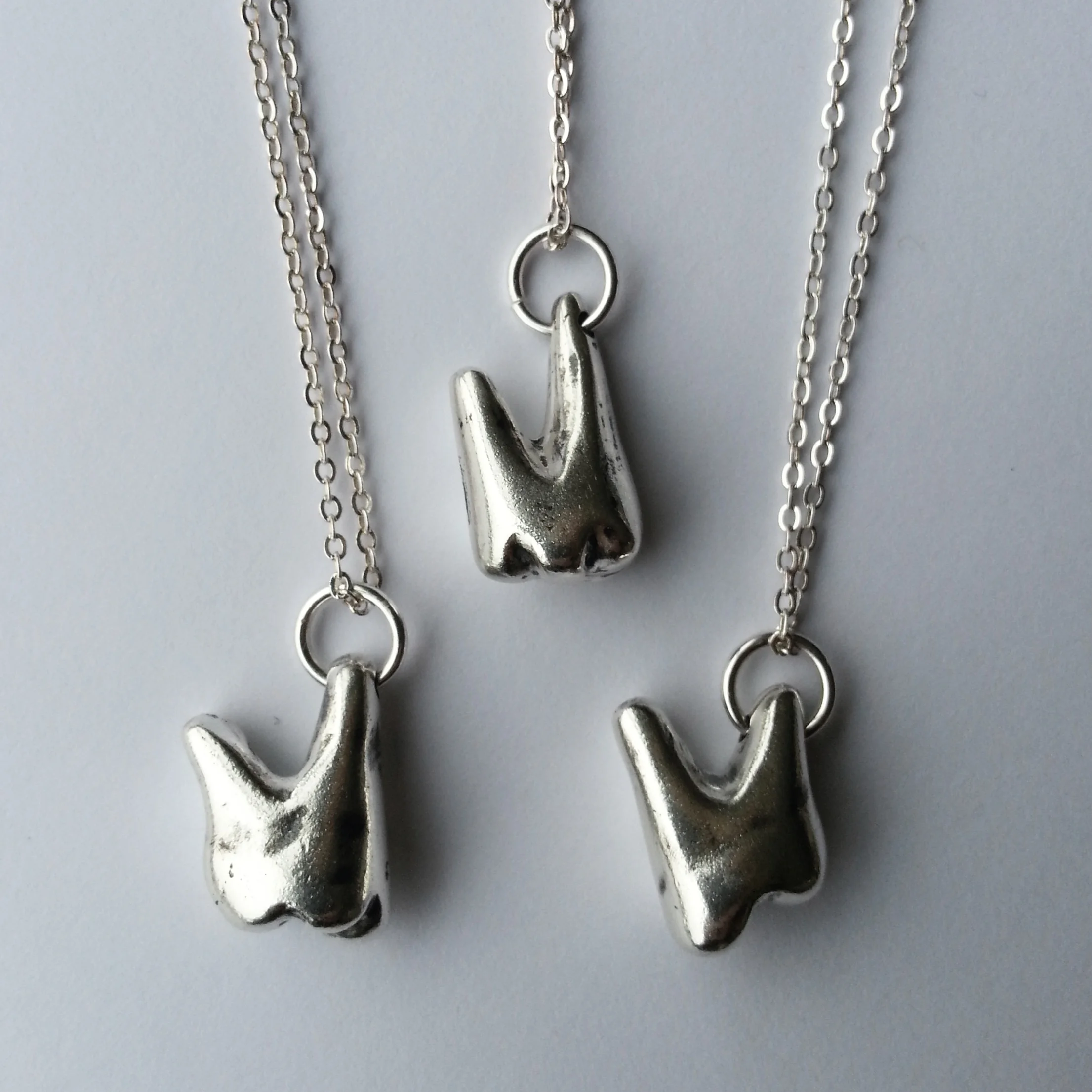 Original Sterling Silver Teeth Necklaces, Unique Raw Pendant