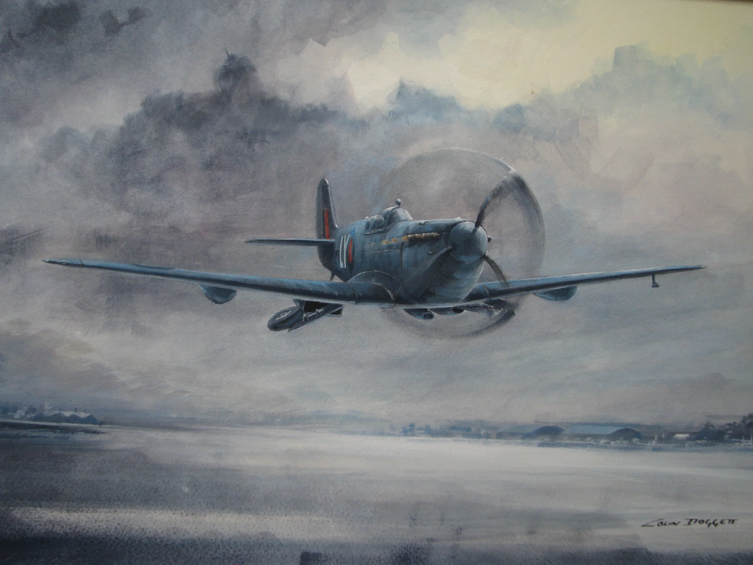 “Early Start” Photo reconnaissance spitfire leaving RAF Benson. Available as an original or print.