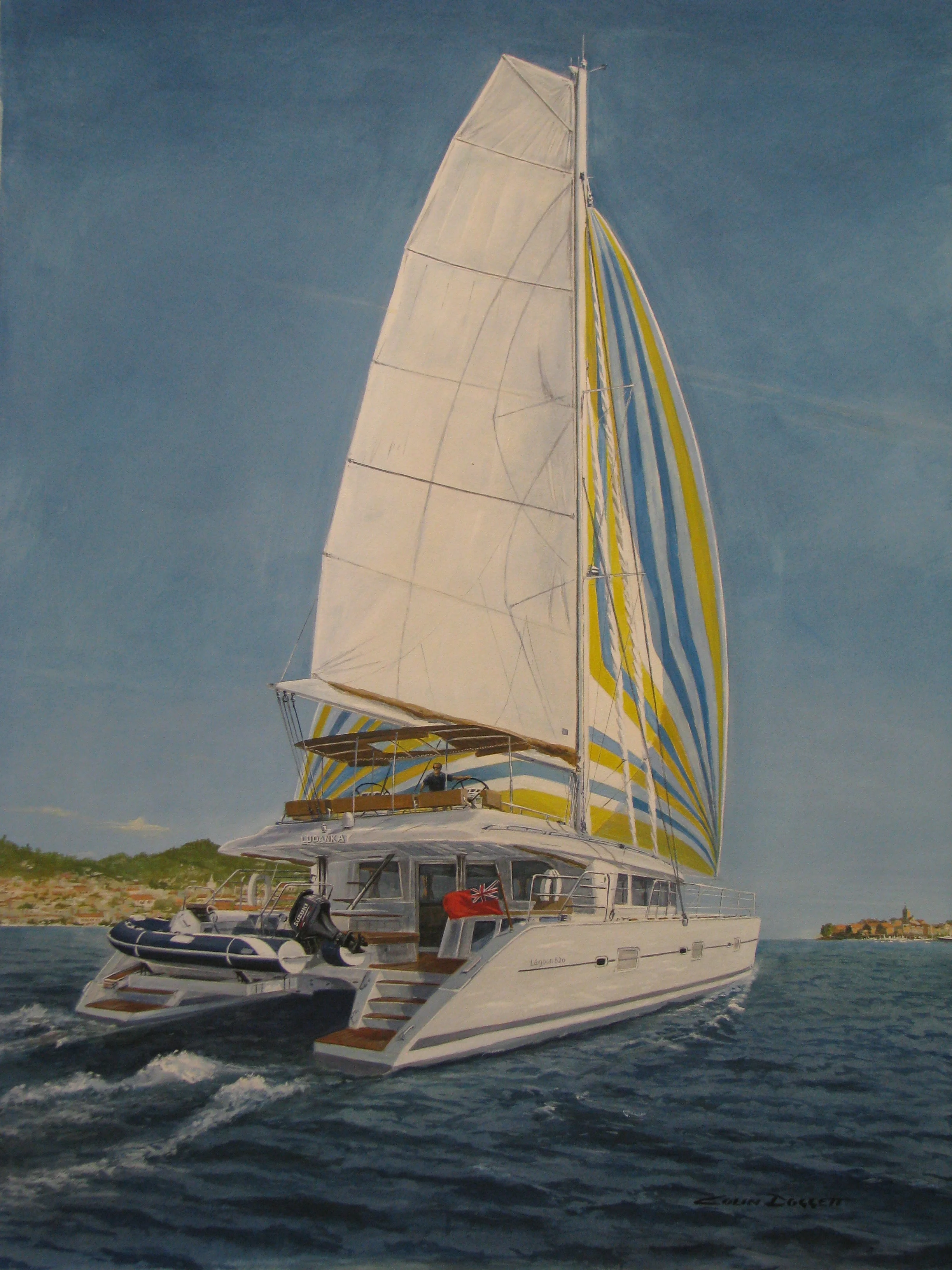 Catamaran off Mallorcan coast. Commisioned piece. 