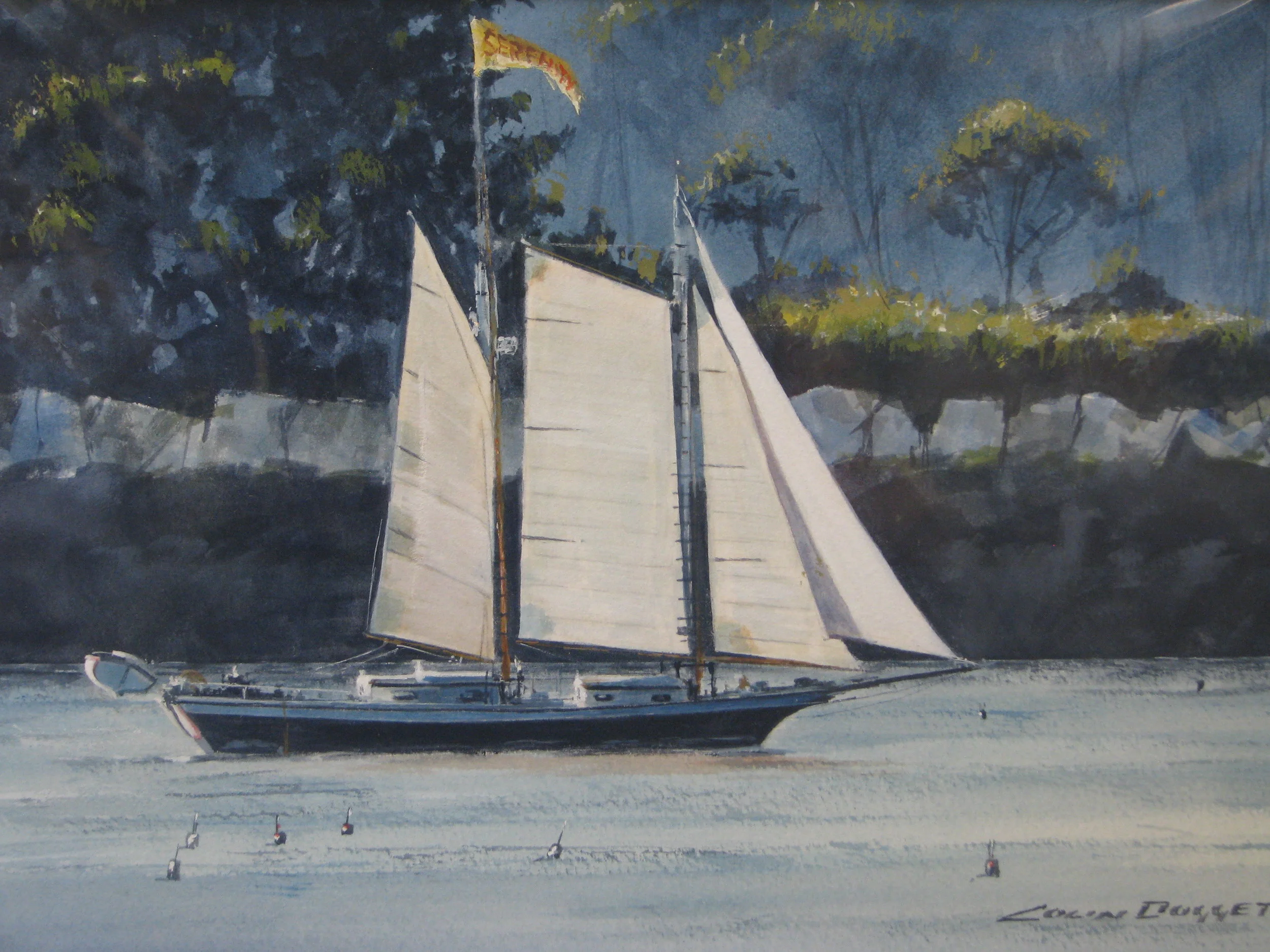 Schooner passing Whaleboat Island in Maine. Available original or print. 