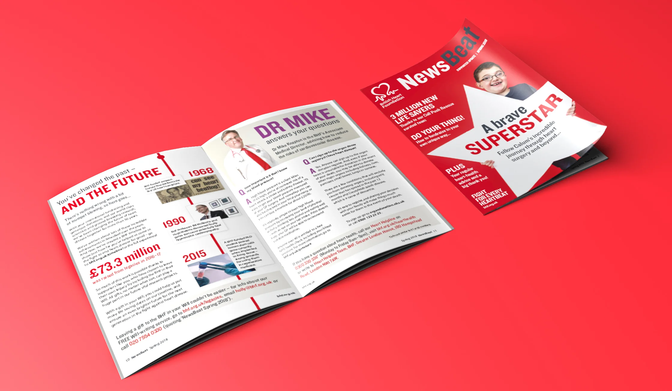 Alongside a copywriter at Open, I created the Spring 2018 edition of The British Heart Foundation’s NewsBeat magazine. Filled with incredible stories and information showcasing the amazing work that the BHF strive for.