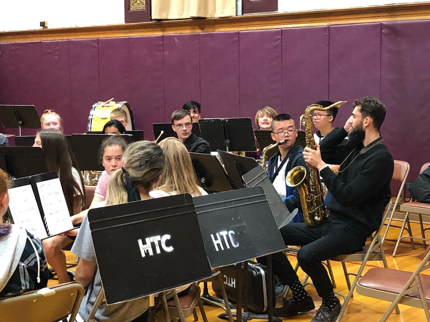 Ruben Fox with HTC High School band students, September 2019.jpg