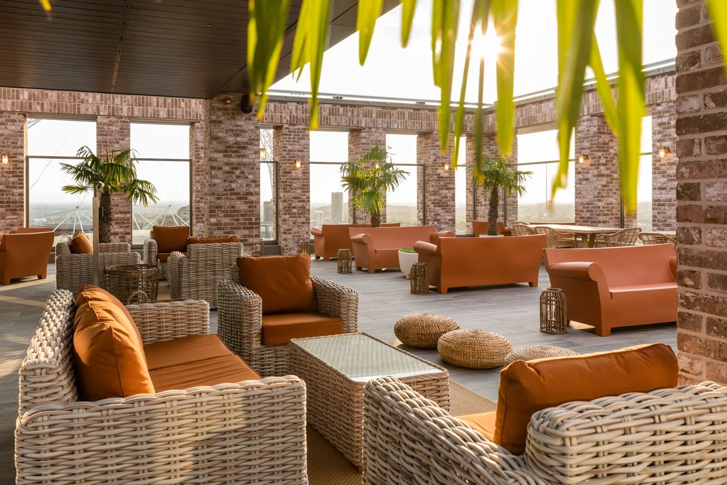  Rooftop seating in Wembley Park at sunset 