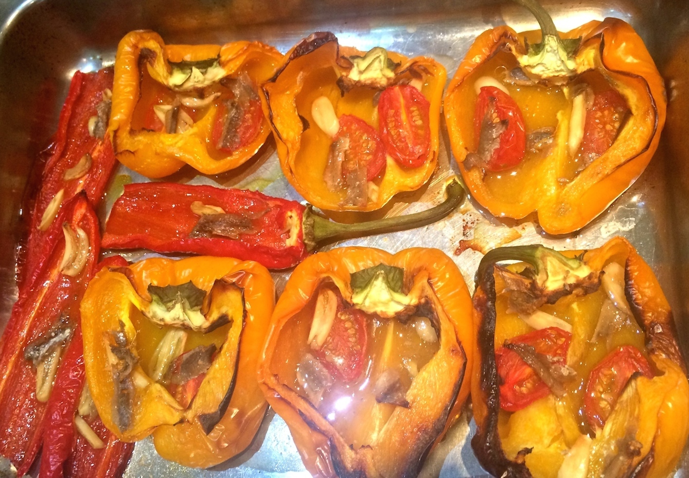 Mixing yellow with long red peppers