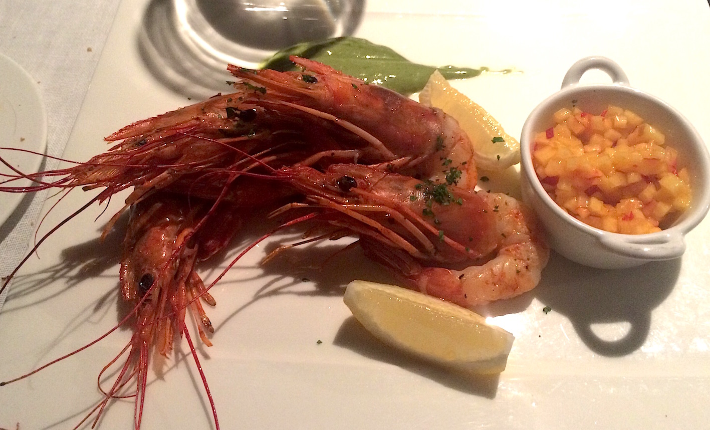 Giant prawns at Bella Riva Hotel