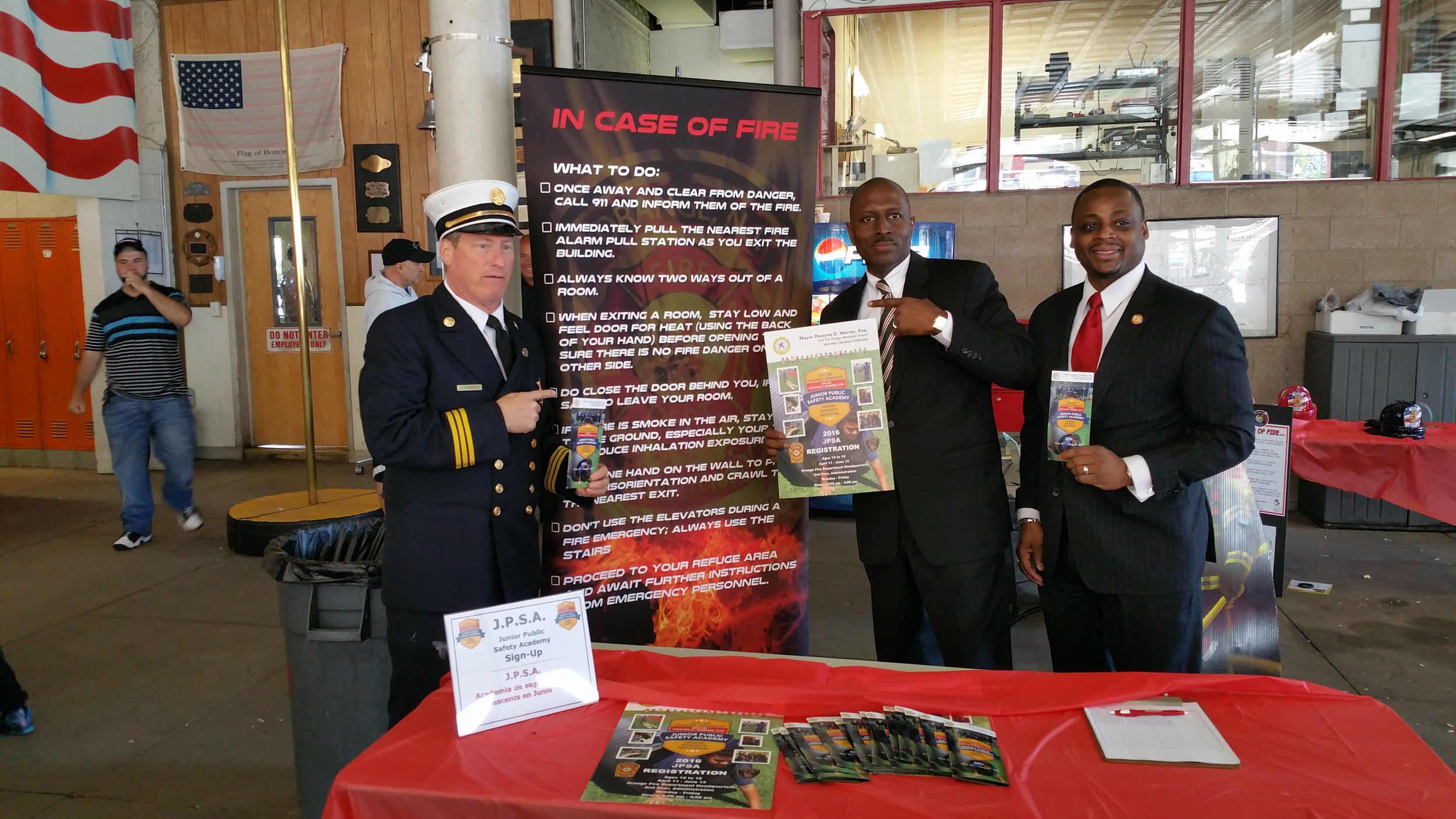 Featured in the picture above from left to right, Orange Fire Chief, Orange Township Mayor, the Honorable Dwayne D. Warren, Esq. and Orange Fire Director, Kenneth M. Douglas.