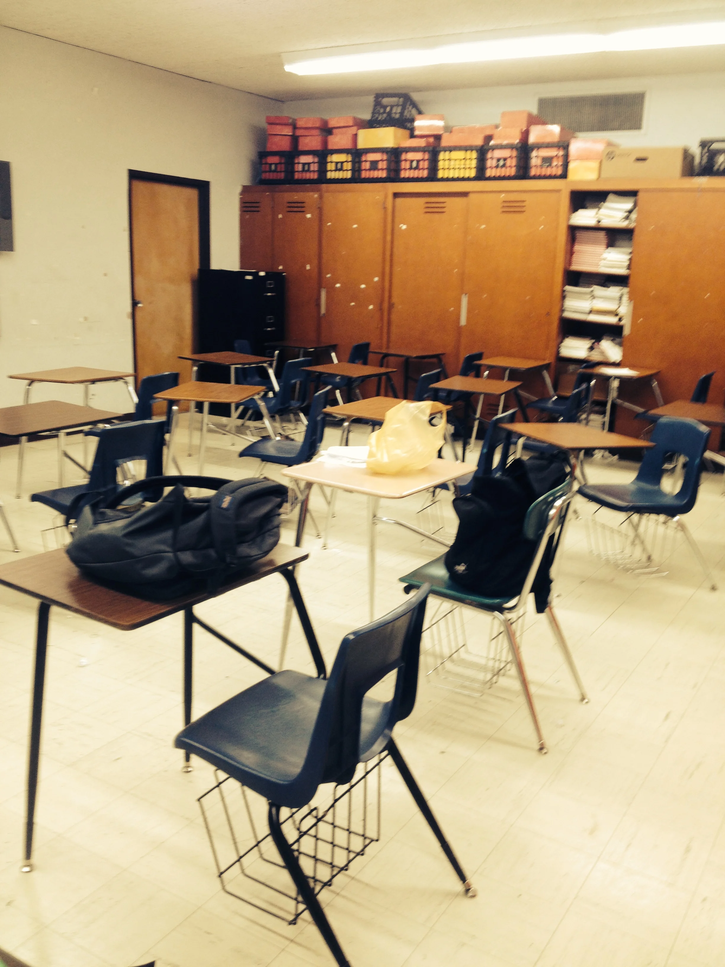 Temporary classroom after my classroom heater caught fire. Never a dull moment.