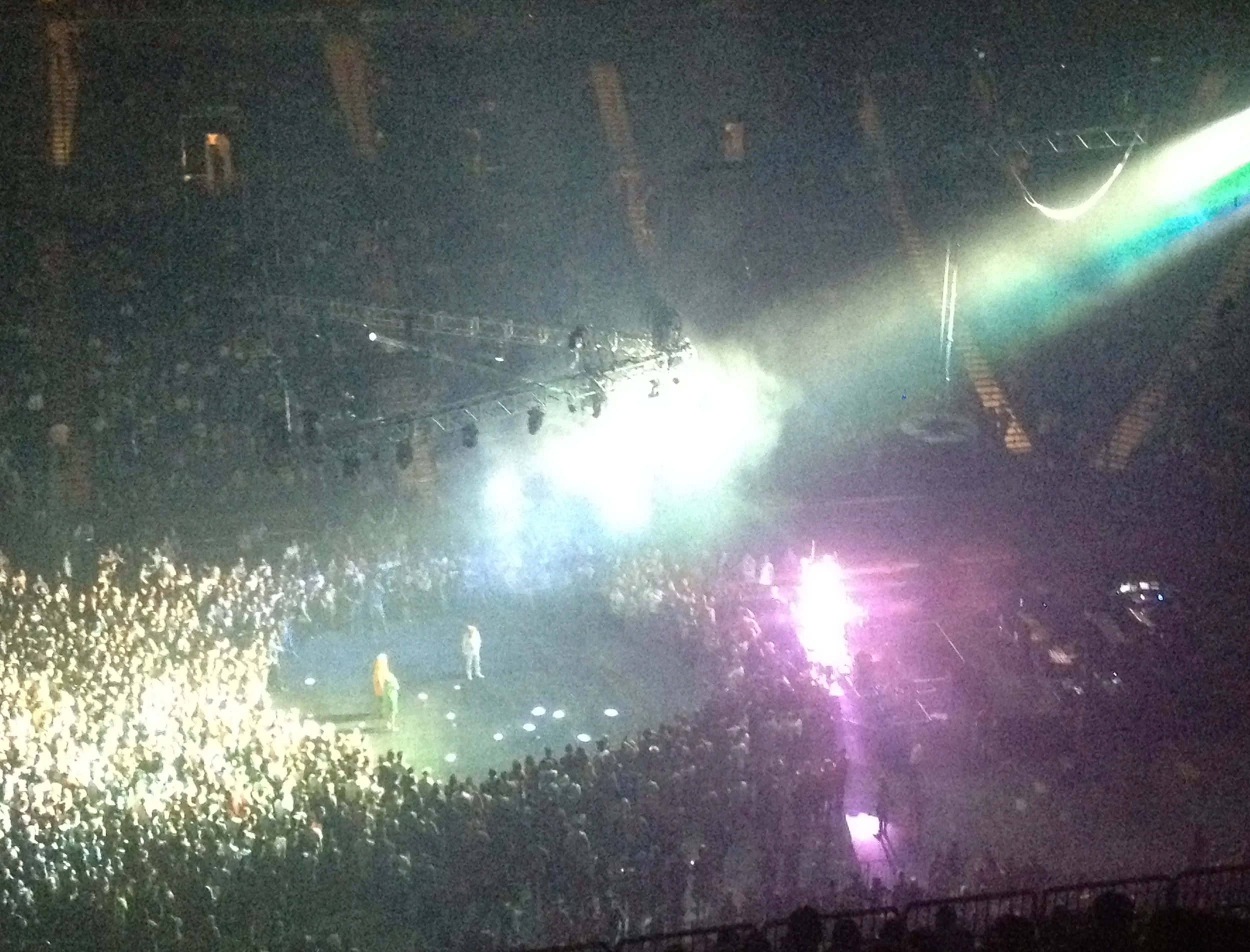 Dan Deacon as DJ prior to Arcade Fire. Crazy dance moves occurring.