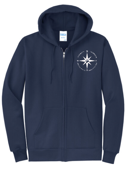 Compass Navy Zip Hoodie EXT sizes
