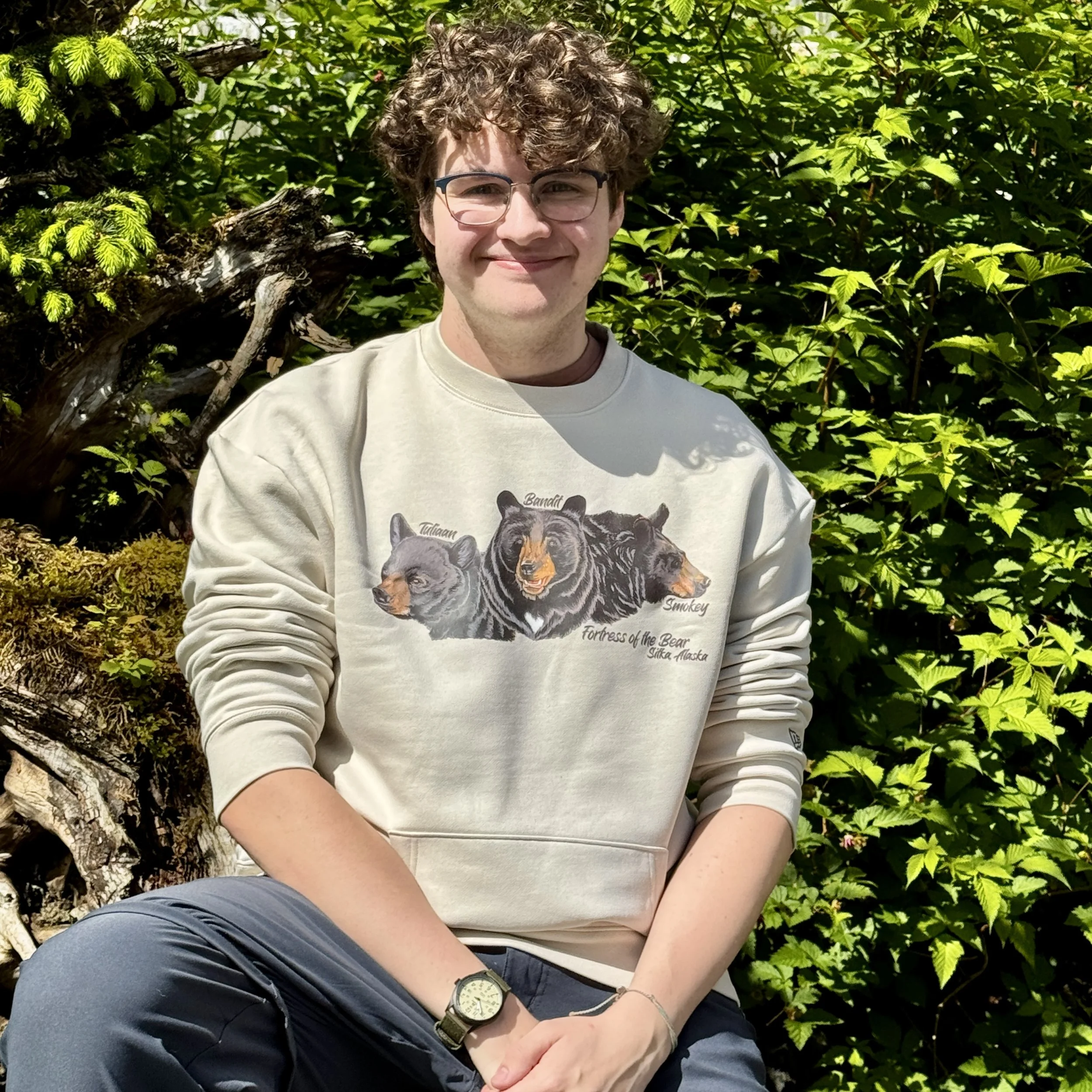 Fleece Pocket Crew with Black Bear Design