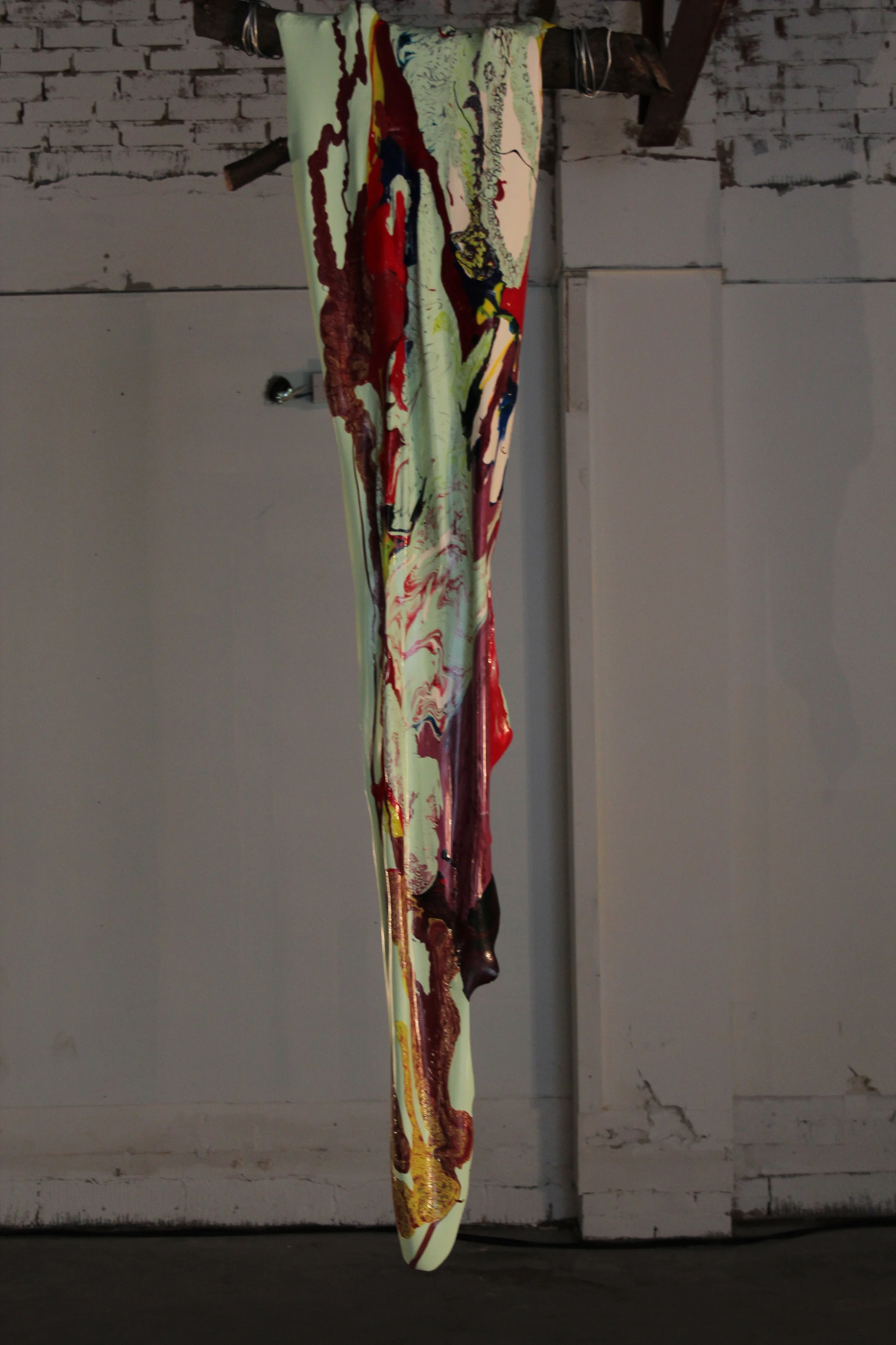 House hold silk paint with log, 1.74 h x 0.27 w m, 2012