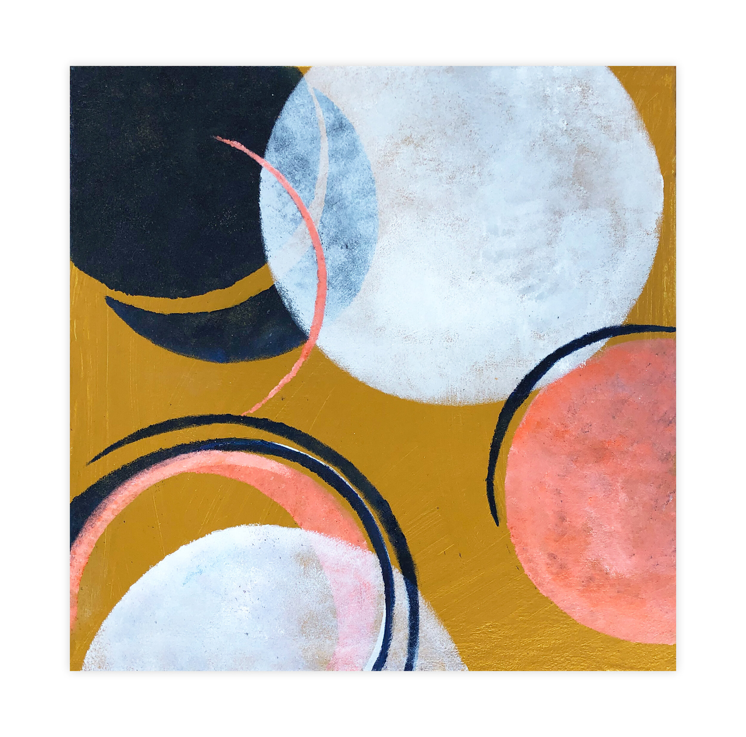 Yellow Ochre, Prussian Blue, Cadmium Orange and Neutral Grey