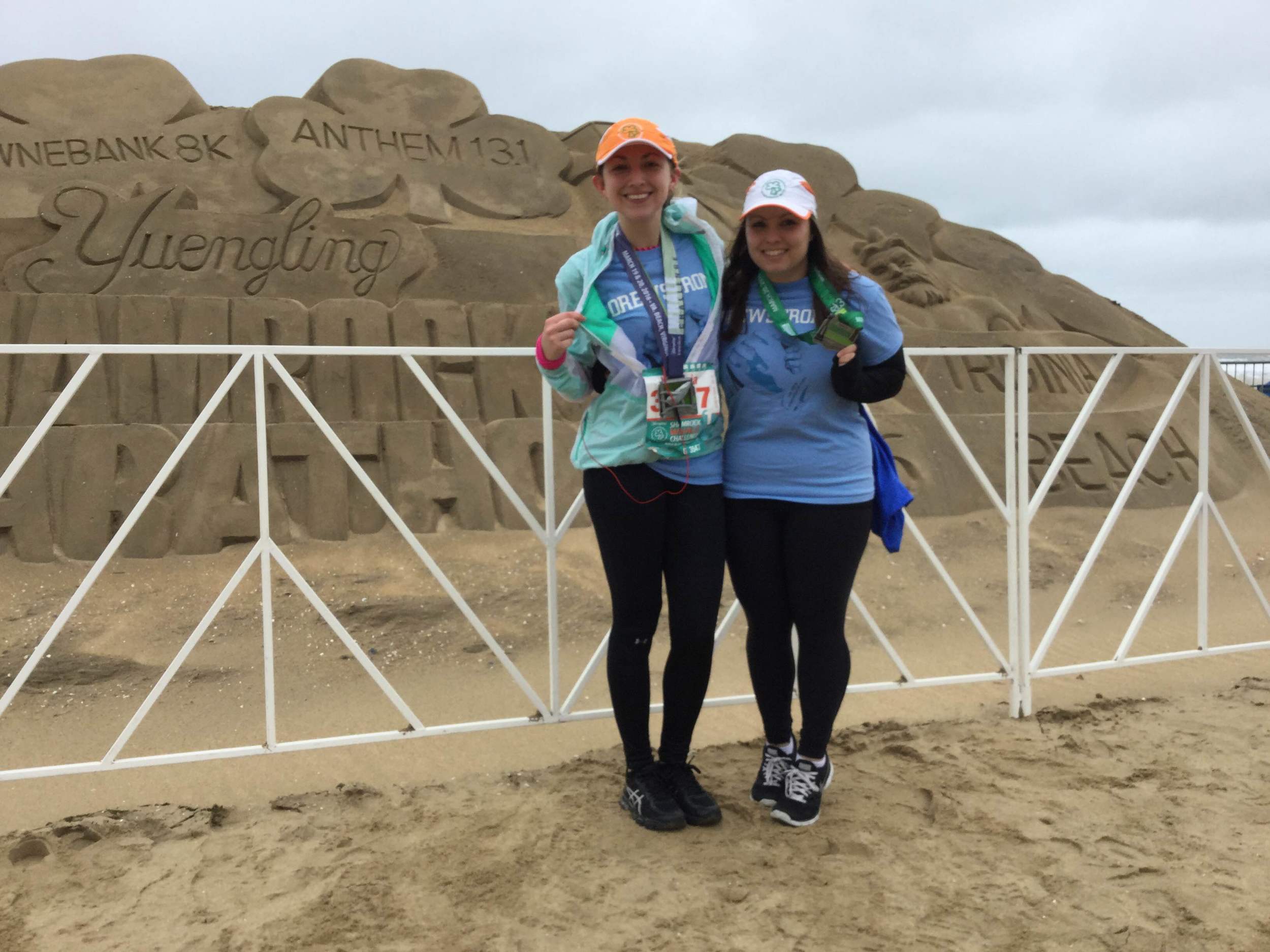 Torie Grice (left) and Tina Wyatt after their Shamrock Marathon run.
