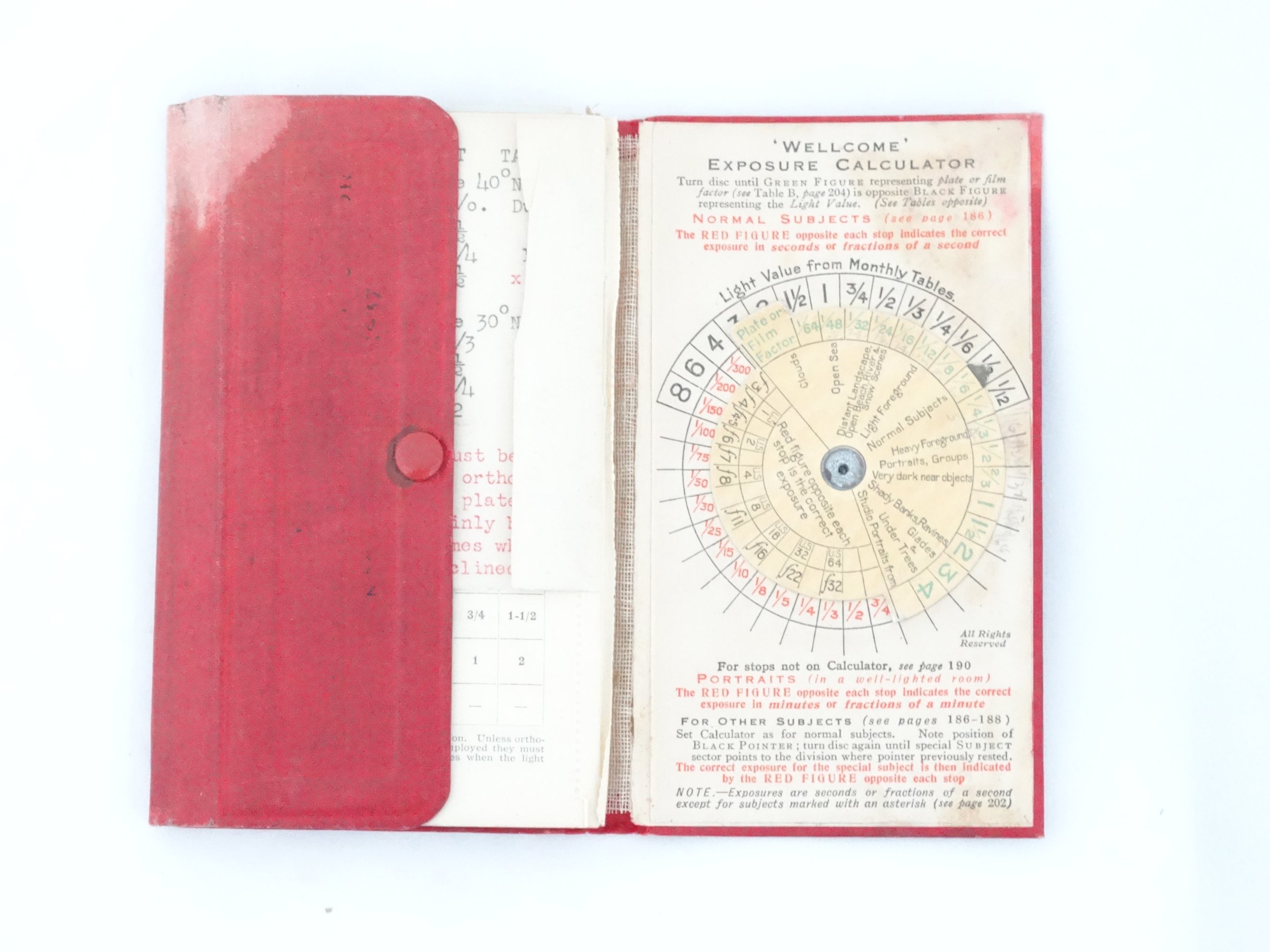 Wellcomes photogrphic exposure calculator, 1937
