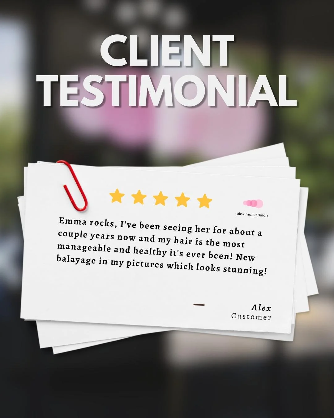 5 stars and all the good vibes! ⭐️✨ We&rsquo;re so grateful for every sweet review and every client who sits in our chair. Your support means the world to us, and we can&rsquo;t wait to welcome you back for your next feel-good refresh. 💕 #5StarSalon