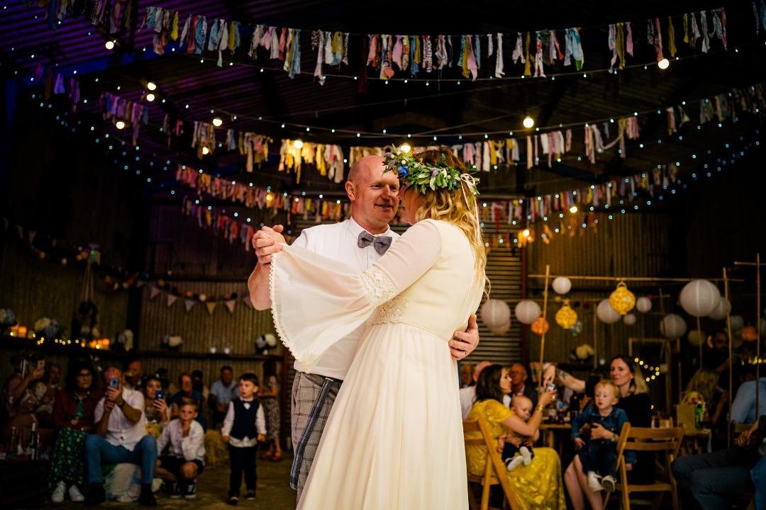 boho, festival vibes for the bride and groom first dance