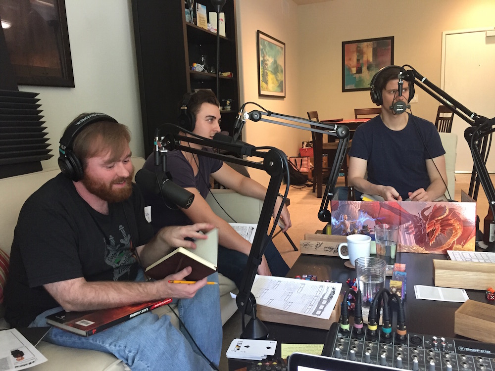 Mike Christensen (Sweeney), Taylor Glockner (Elon), and Jay Jones (the Dungeon Master)