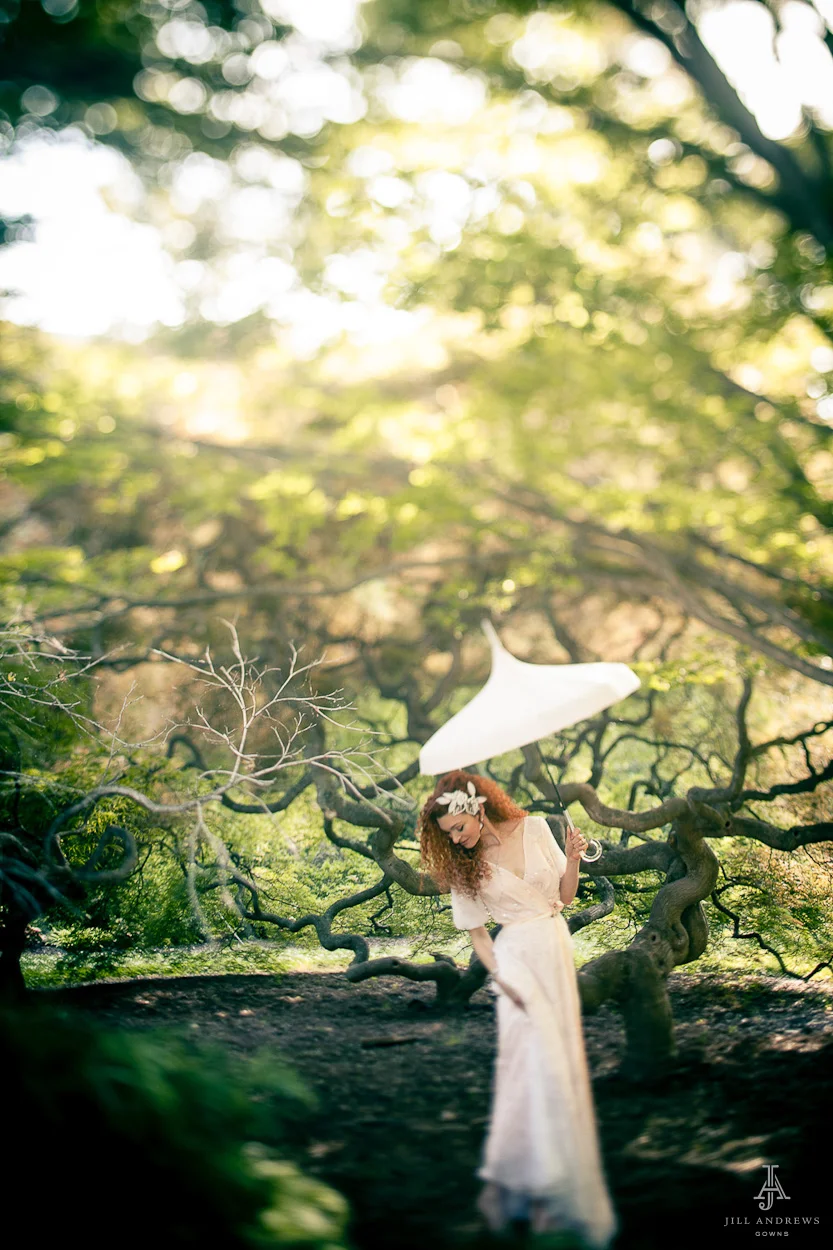 Bride in a blush wedding dress