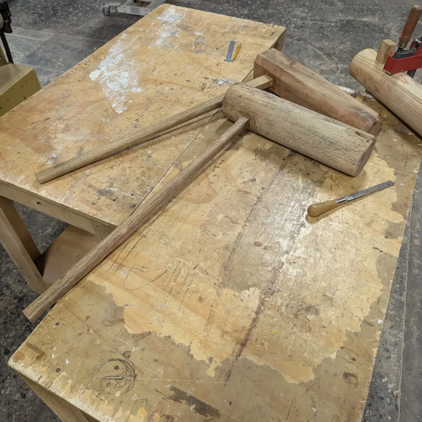 It's that time of year when I do a little repair on these Japanese mallets called kine. They're used to pound rice to make mochi.

If anyone has a large elm log, text me. I would like to  eventually build the bowl (usu) that is used in this process. 