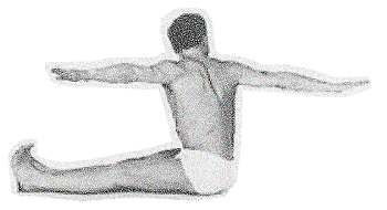 Person performing a split yoga pose with arms extended horizontally