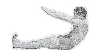 Silhouette of a person sitting with legs extended and arms reaching forward, as if stretching or exercising.