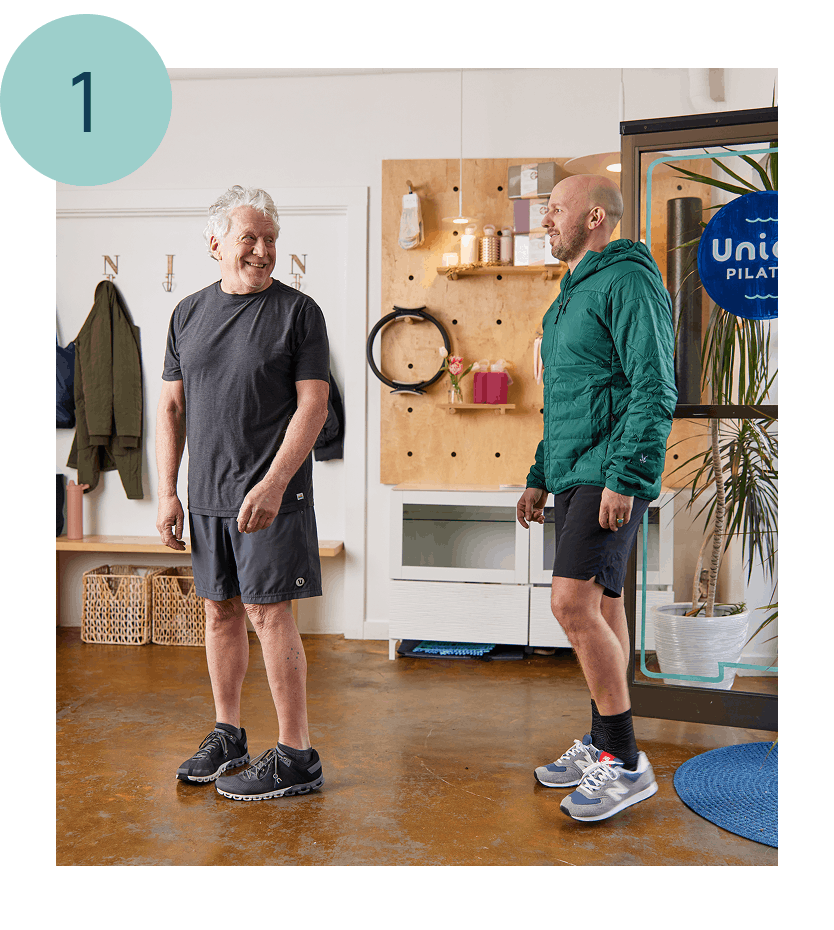 men arriving at a pilates studio for back pain in seattle