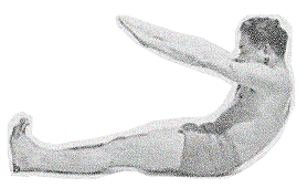 A person performing a yoga pose, leaning backward with hands and feet on the floor.