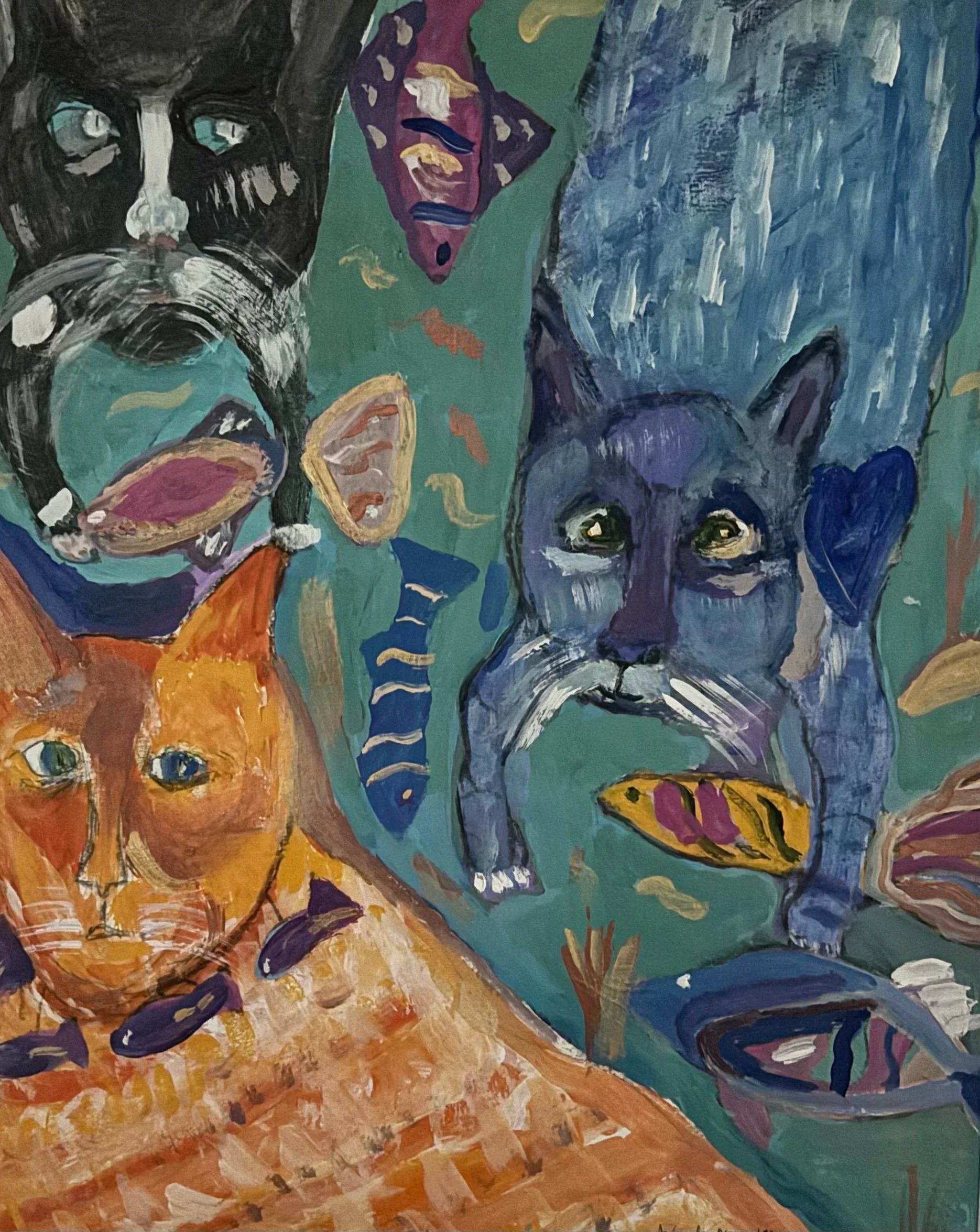 Three Cats in Fishbowl