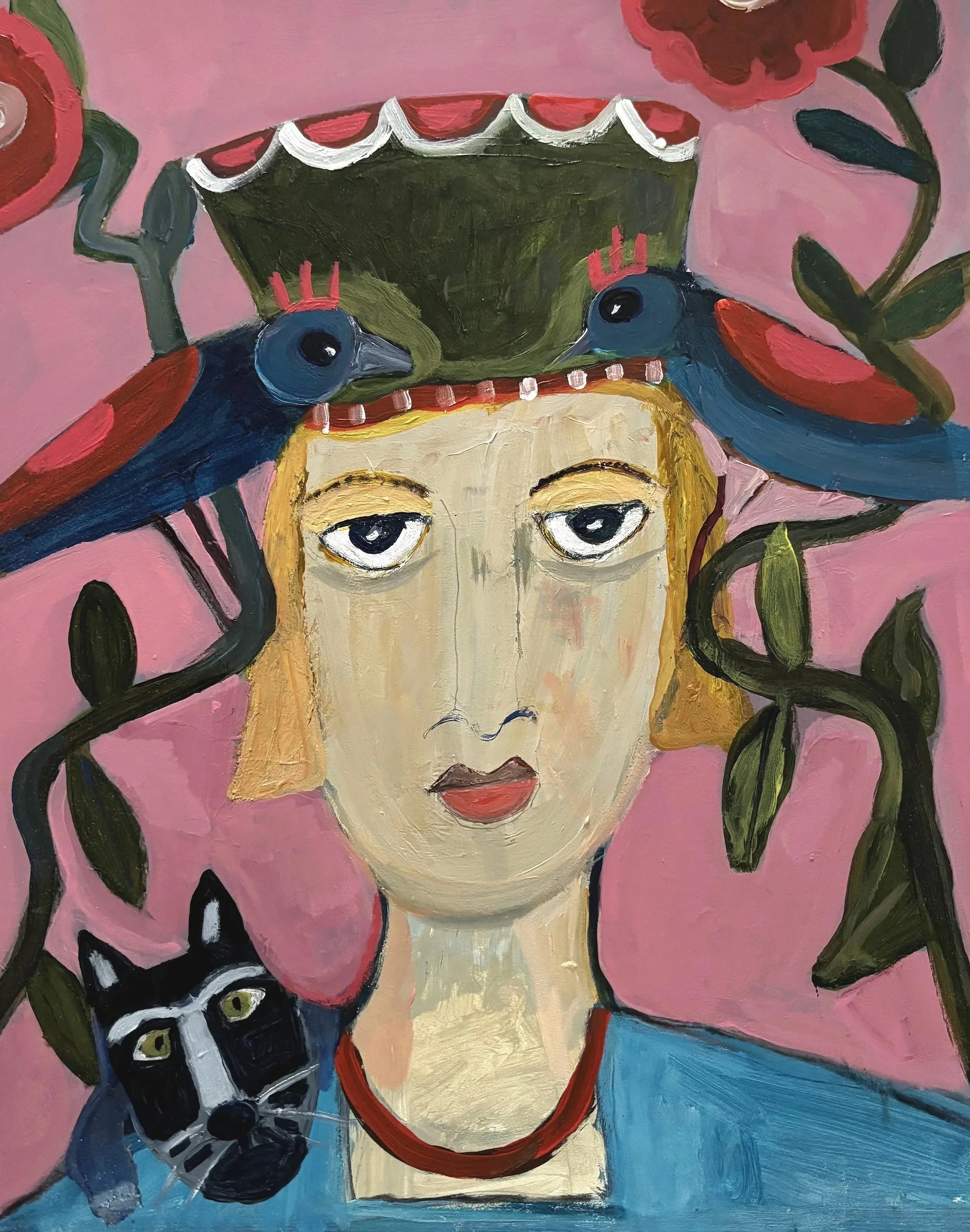 Olivia with Birds and Cat