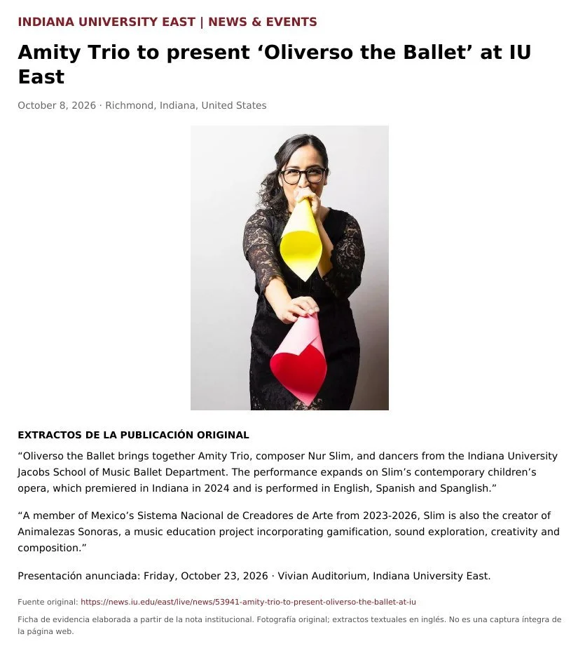 Indiana University East · Oliverso the Ballet · October 2026