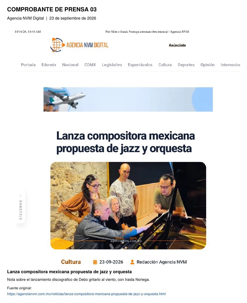 Agencia NVM · Lanza compositora mexicana propuesta de jazz y orquesta · September 2026