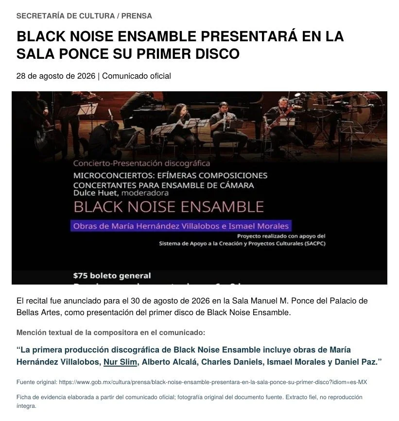 Secretaría de Cultura · Black Noise Ensamble, Sala Ponce · August 2026