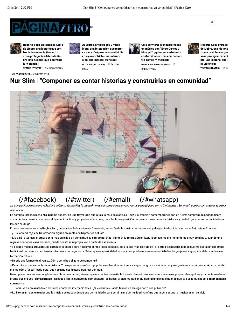 Página Zero · Interview: “Componer es contar historias” · March 2026