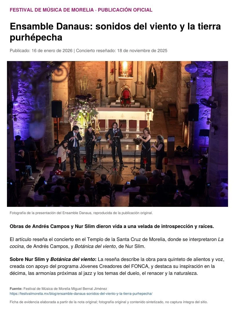 Festival de Música de Morelia · Ensamble Danaus · January 2026