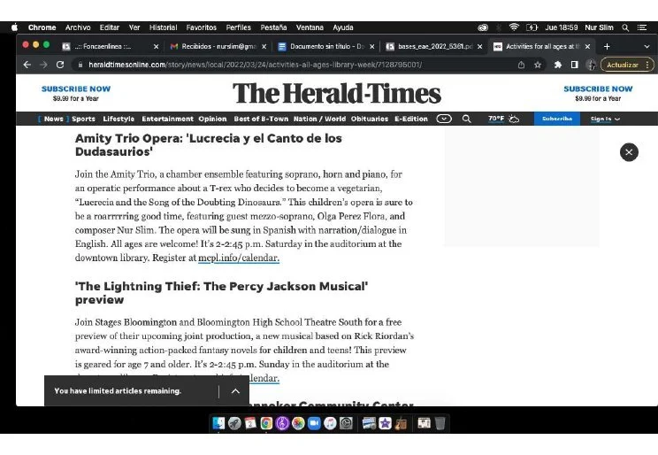 The Herald-Times, Bloomington · Lucrecia y el Canto de los Dudasaurios