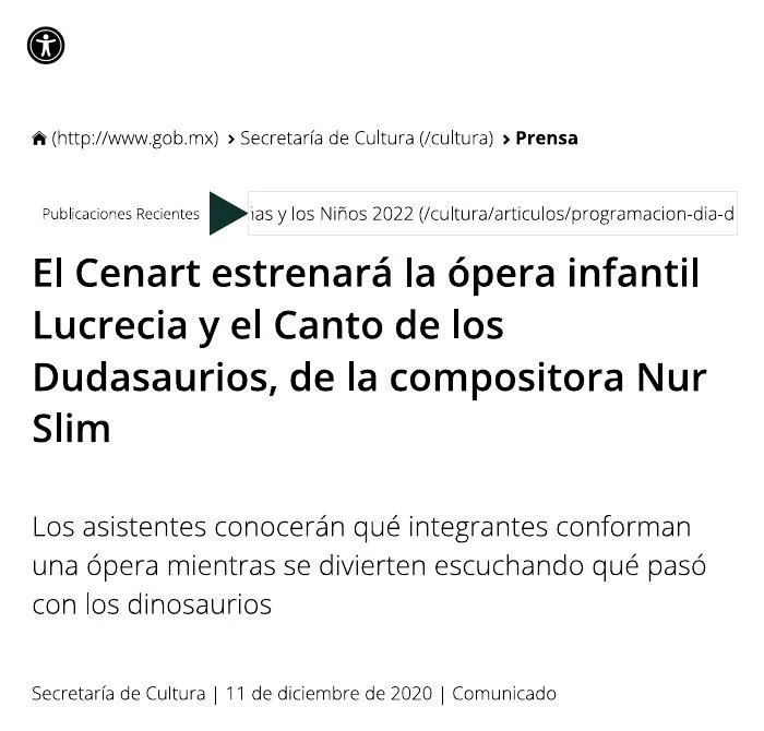 Secretaría de Cultura · El Cenart estrenará la ópera infantil Lucrecia y el Canto de los Dudasaurios
