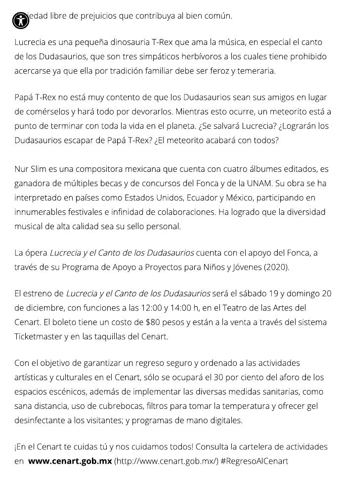 Lucrecia y el Canto de los Dudasaurios · Cenart